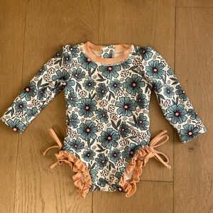 Caden lane floral baby swimsuit with ruffles